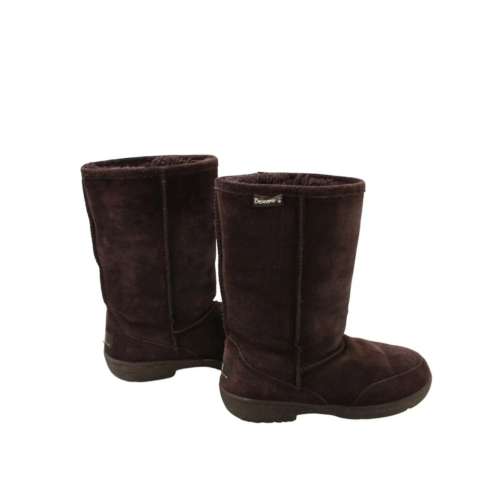 Bearpaw Suede Mid Calf Boots Women Size‎ 8 Brown EUC Faux Fur Lined Winter Cozy